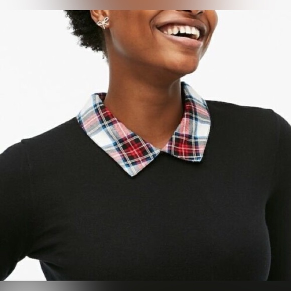 J. Crew Black Top with Red Plaid Collar - Picture 2 of 11